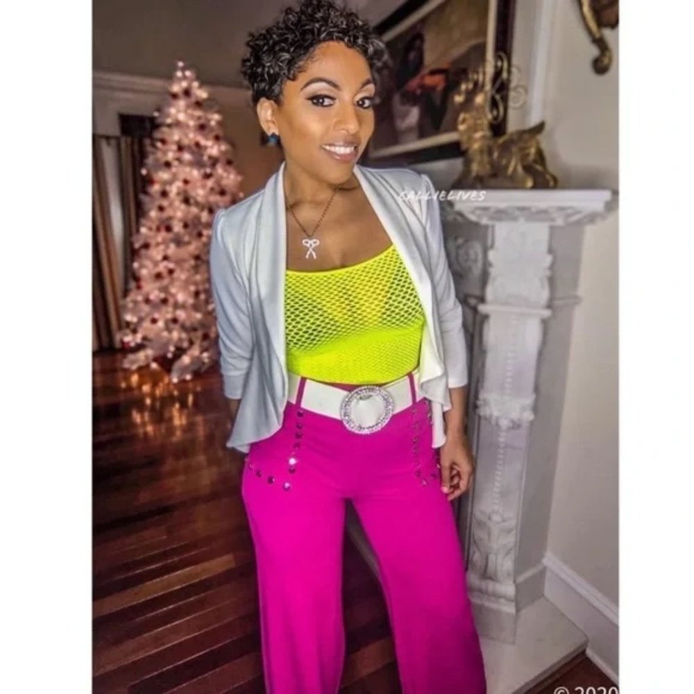 Elaine Coming in Hot: Pink High Waist Slacks w/ Nail Studs on Pockets M - Picture 7 of 10